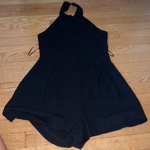 Black Mock Neck Open Neck Romper